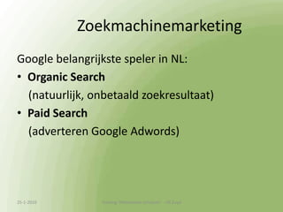 Gebruiksvriendelijkheid (1)De online lezer:Scant een websiteWil snel naar de juiste informatieBeoordeelt een tekst in enkele secondenWil korte zinnen en duidelijke tekstWil altijd overzicht houden13-1-2010Training 'Webteksten schrijven'  - HS Zuyd