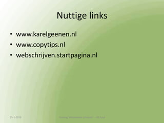 13-1-2010Training 'Webteksten schrijven'  - HS Zuyd