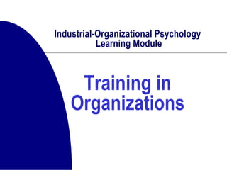 Industrial-Organizational Psychology  Learning Module Training in Organizations 