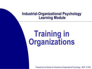 Industrial-Organizational Psychology
           Learning Module



     Training in
    Organizations

        Prepared by the Society for Industrial and Organizational Psychology - SIOP © 2002
 