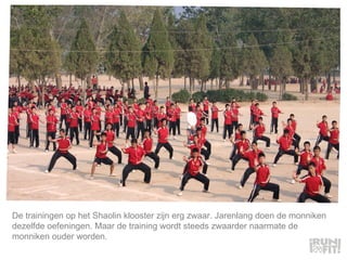 De trainingen op het Shaolin klooster zijn erg zwaar. Jarenlang doen de monniken dezelfde oefeningen. Maar de training wordt steeds zwaarder naarmate de monniken ouder worden.  