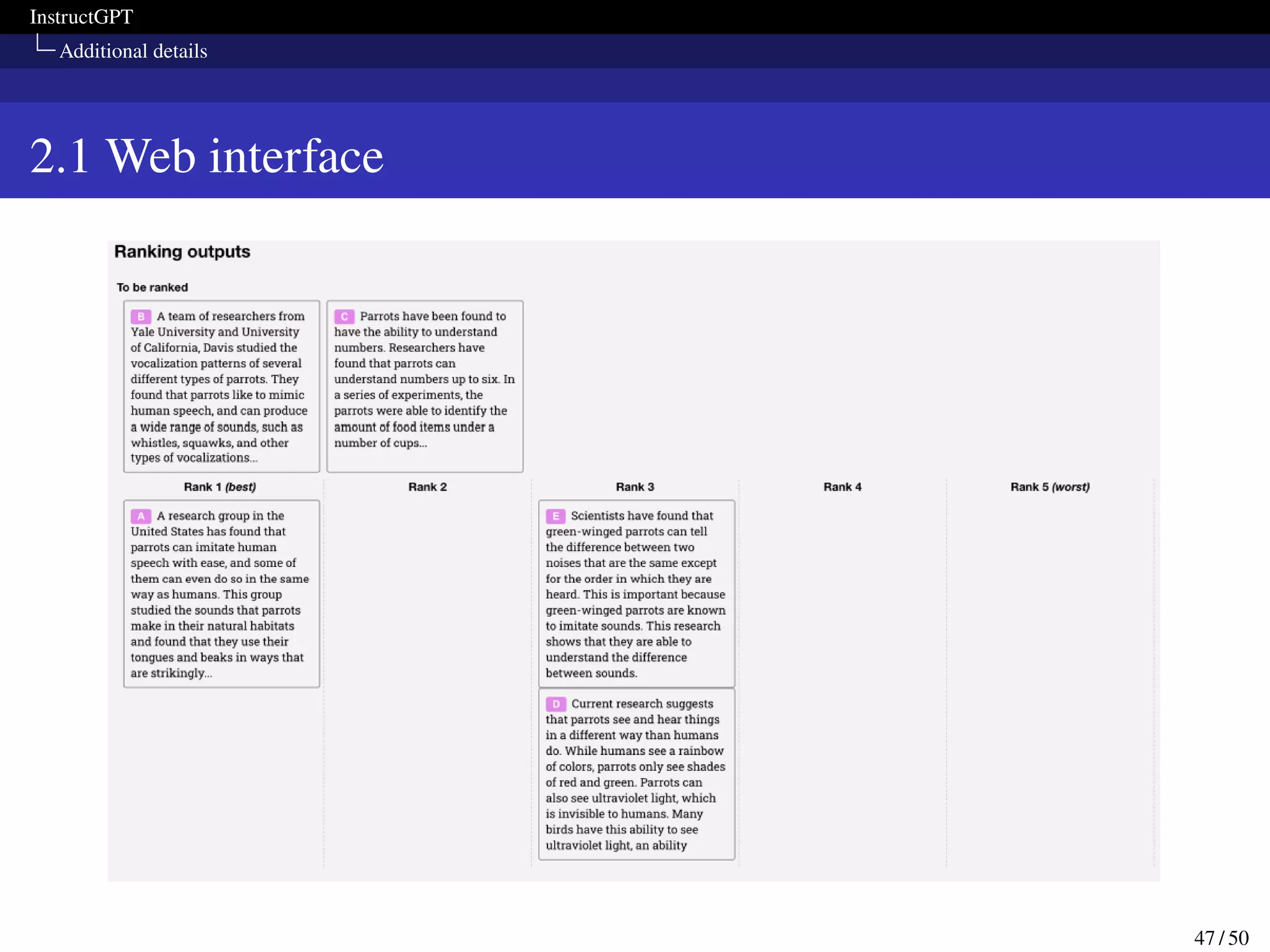 InstructGPT
Additional details
2.1 Web interface
47 / 50
 