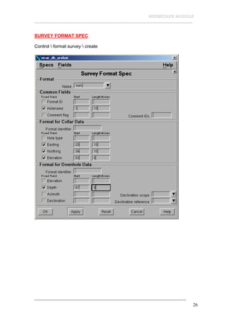 __________________________________________________________________
26
SURVEY FORMAT SPEC
Control  format survey  create
 