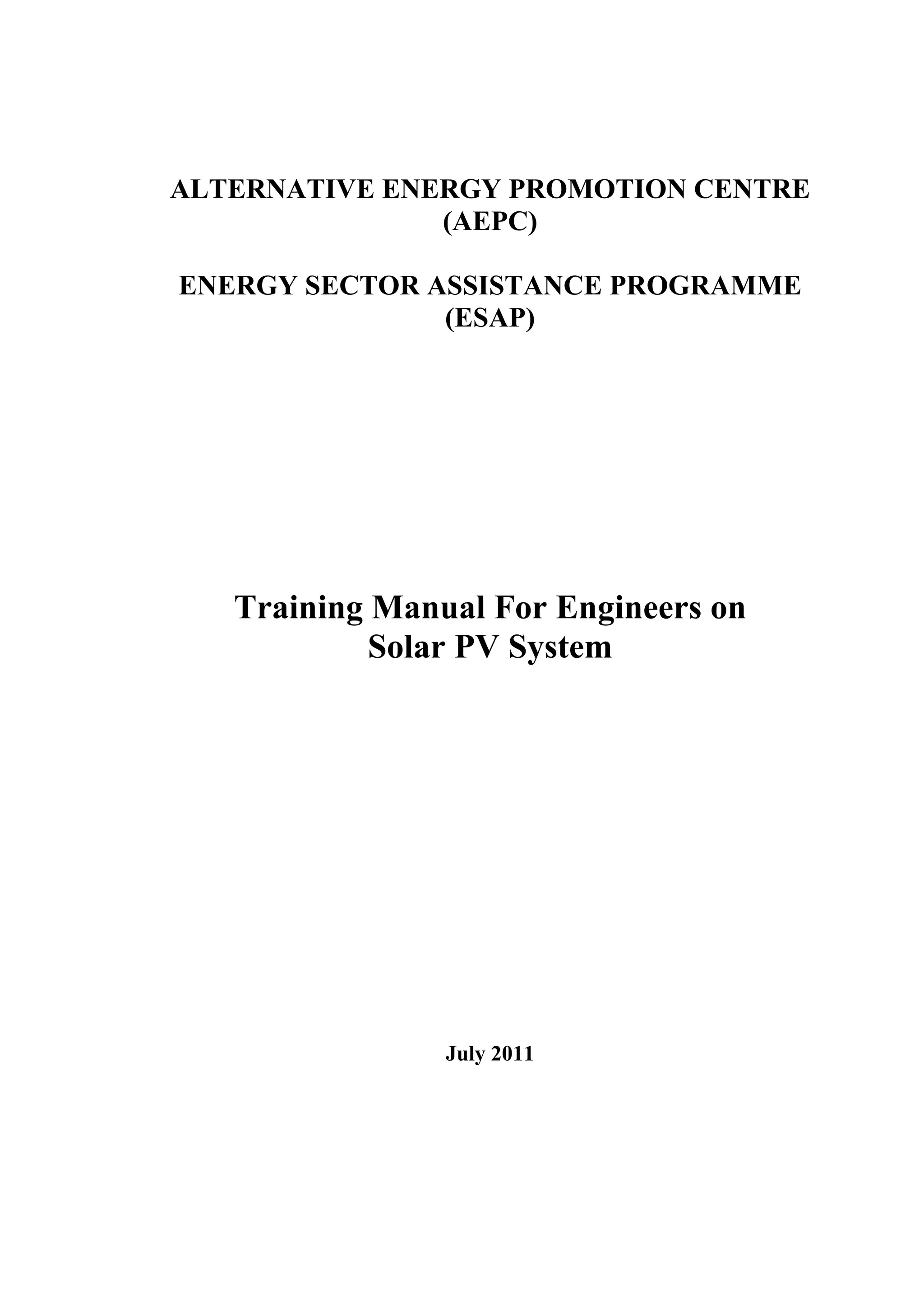 Training manual for engineers on solar pv system | PDF