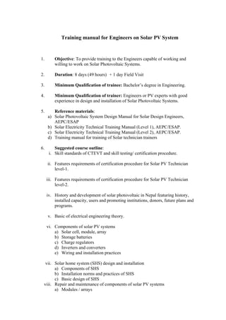 Training manual for engineers on solar pv system | PDF