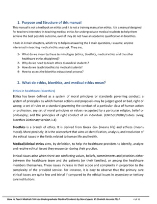 Training manual on how to teach medical ethics to undergraduate medical ...