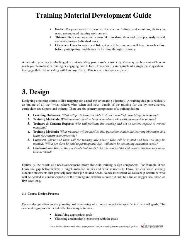 Training material development guide