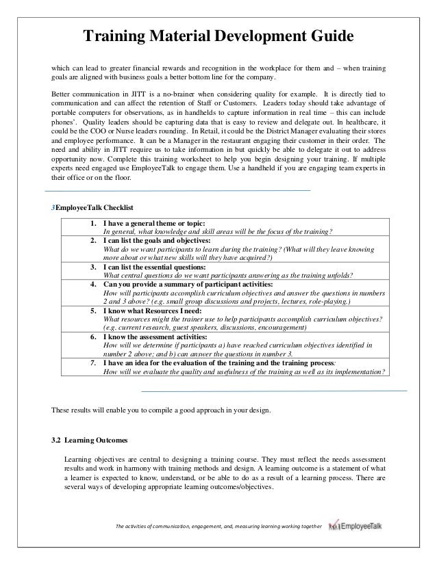 Training material development guide