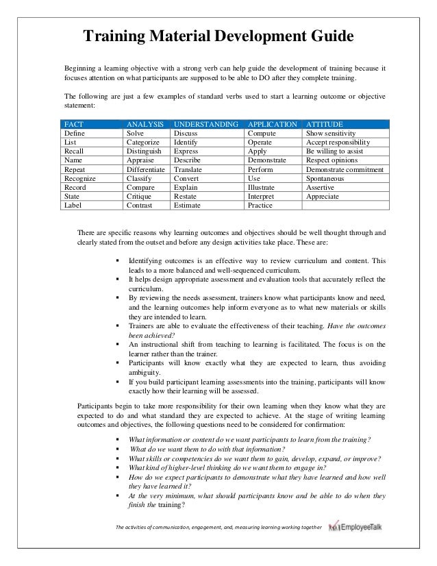 Training material development guide