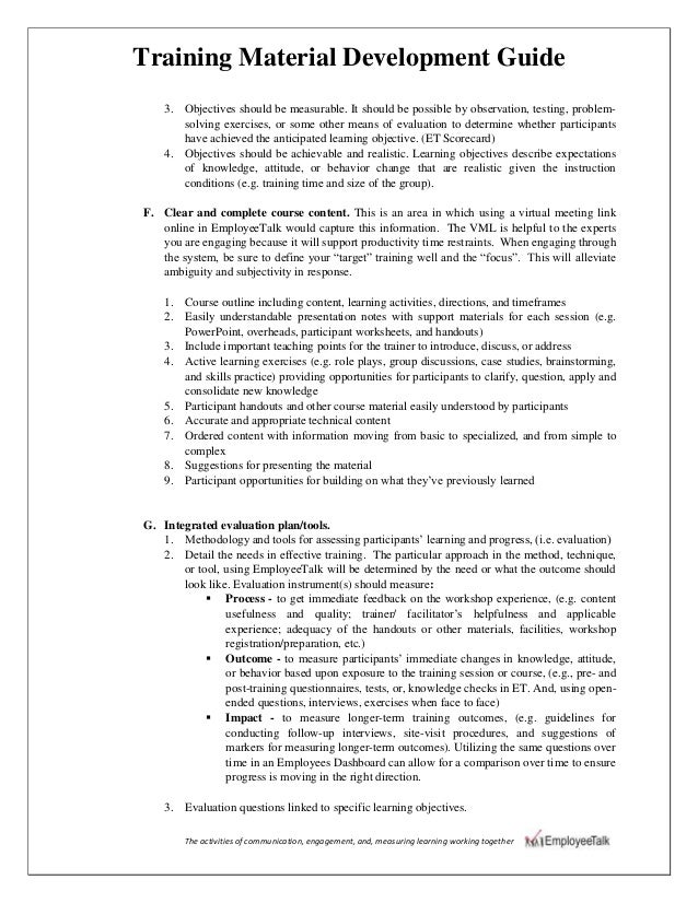 Training material development guide