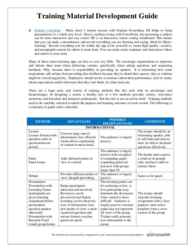 Training material development guide