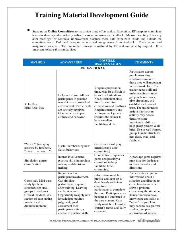Training material development guide