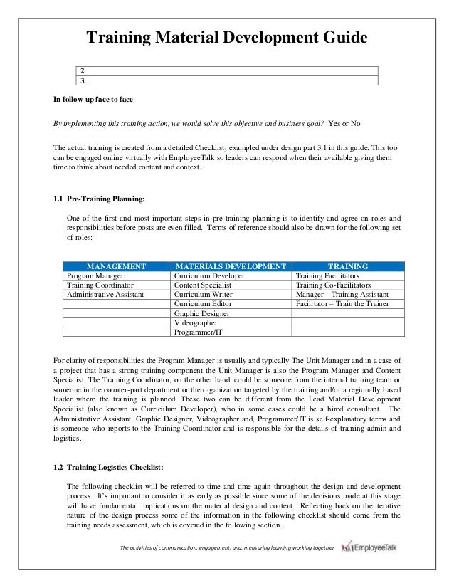 Training material development guide