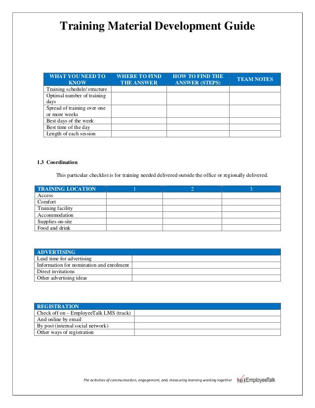 Training material development guide