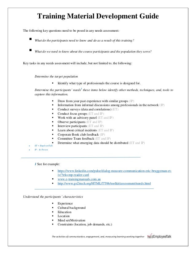 Training material development guide