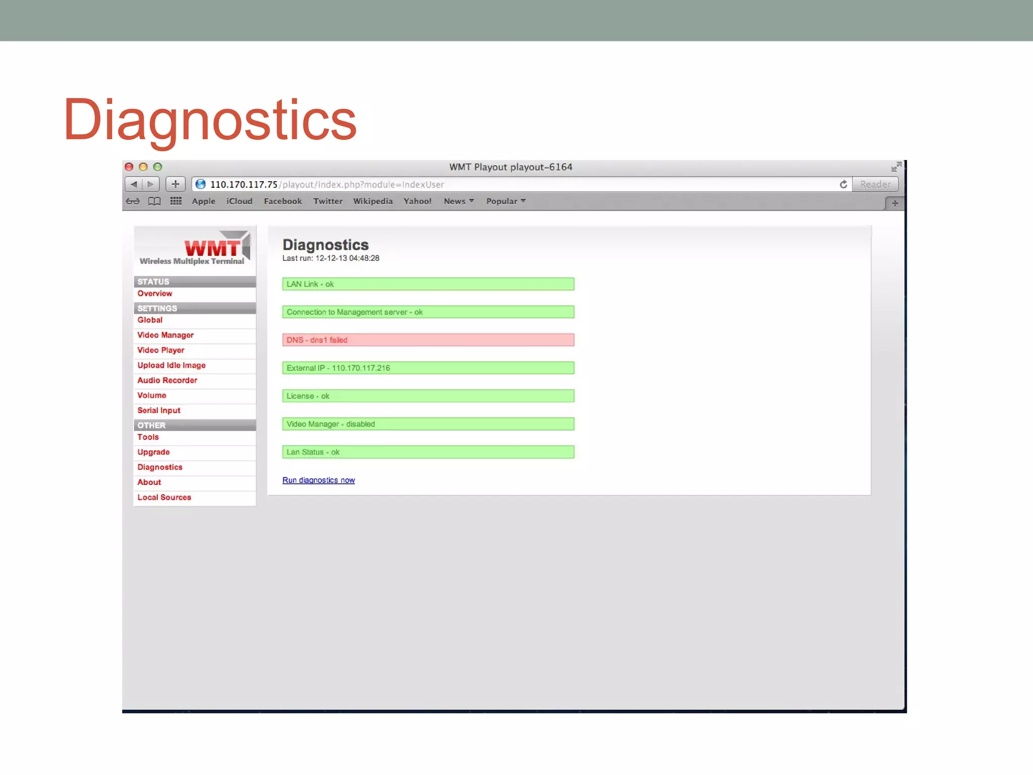 Diagnostics
 