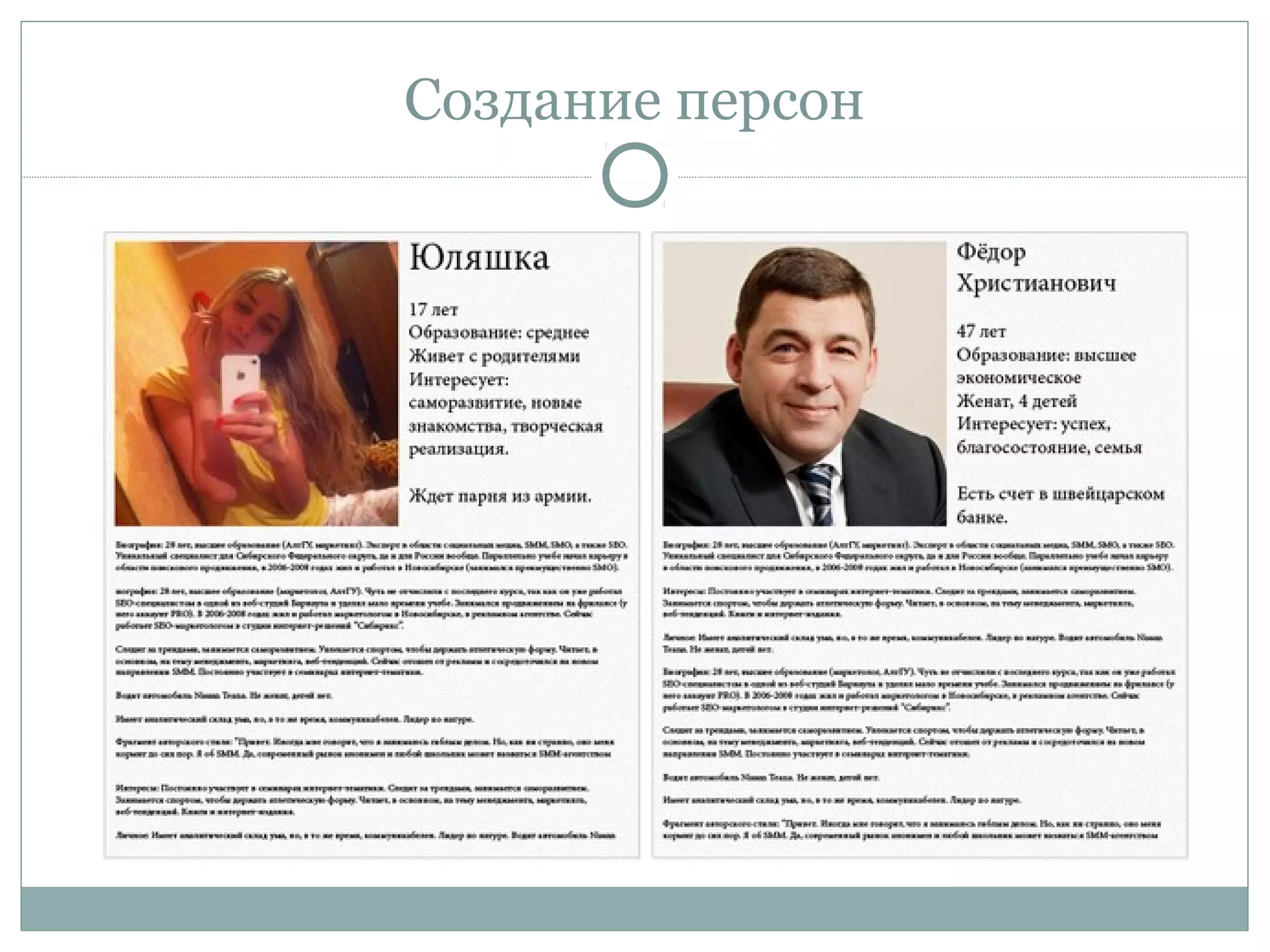 Создание персон
 