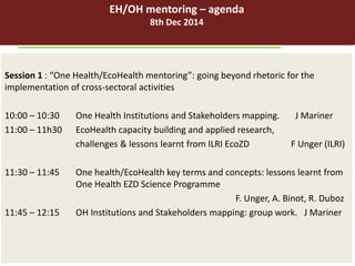 Training matrixes to guide research teams on incorporation of EcoHealth/One Health in planned/ongoing case studies