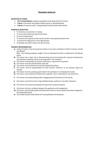 Training module clerk | DOC
