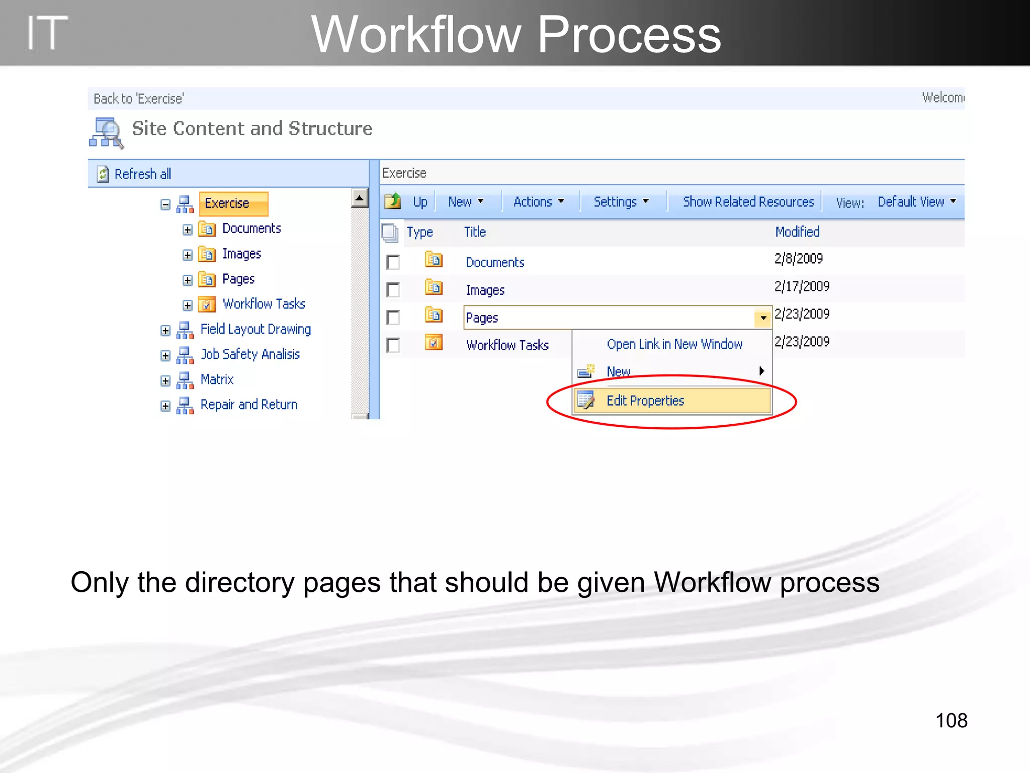 Only the directory pages that should be given Workflow process Workflow Process   