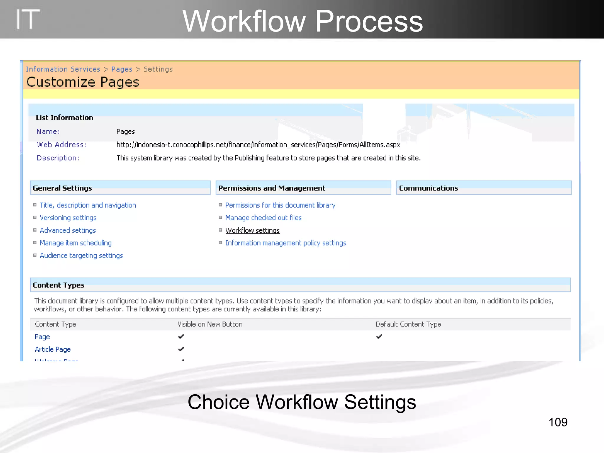 Workflow Process   Choice Workflow Settings 