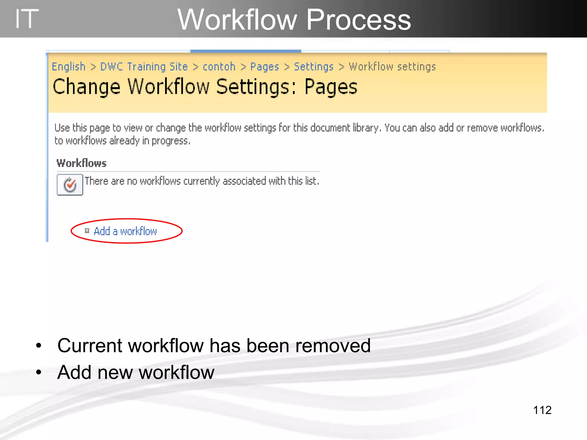 Current workflow has been removed Add new workflow Workflow Process   