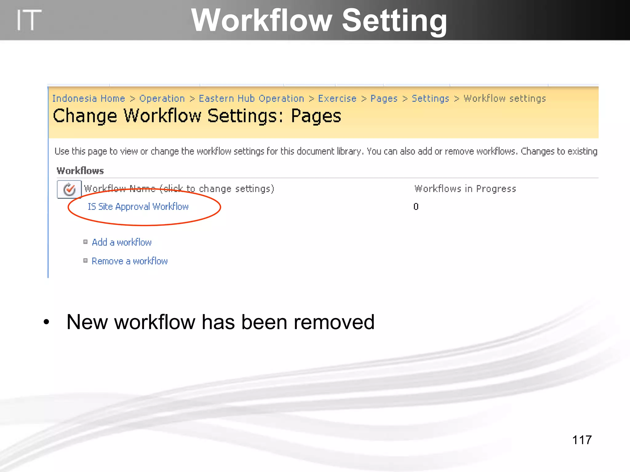 Workflow Setting New workflow has been removed 