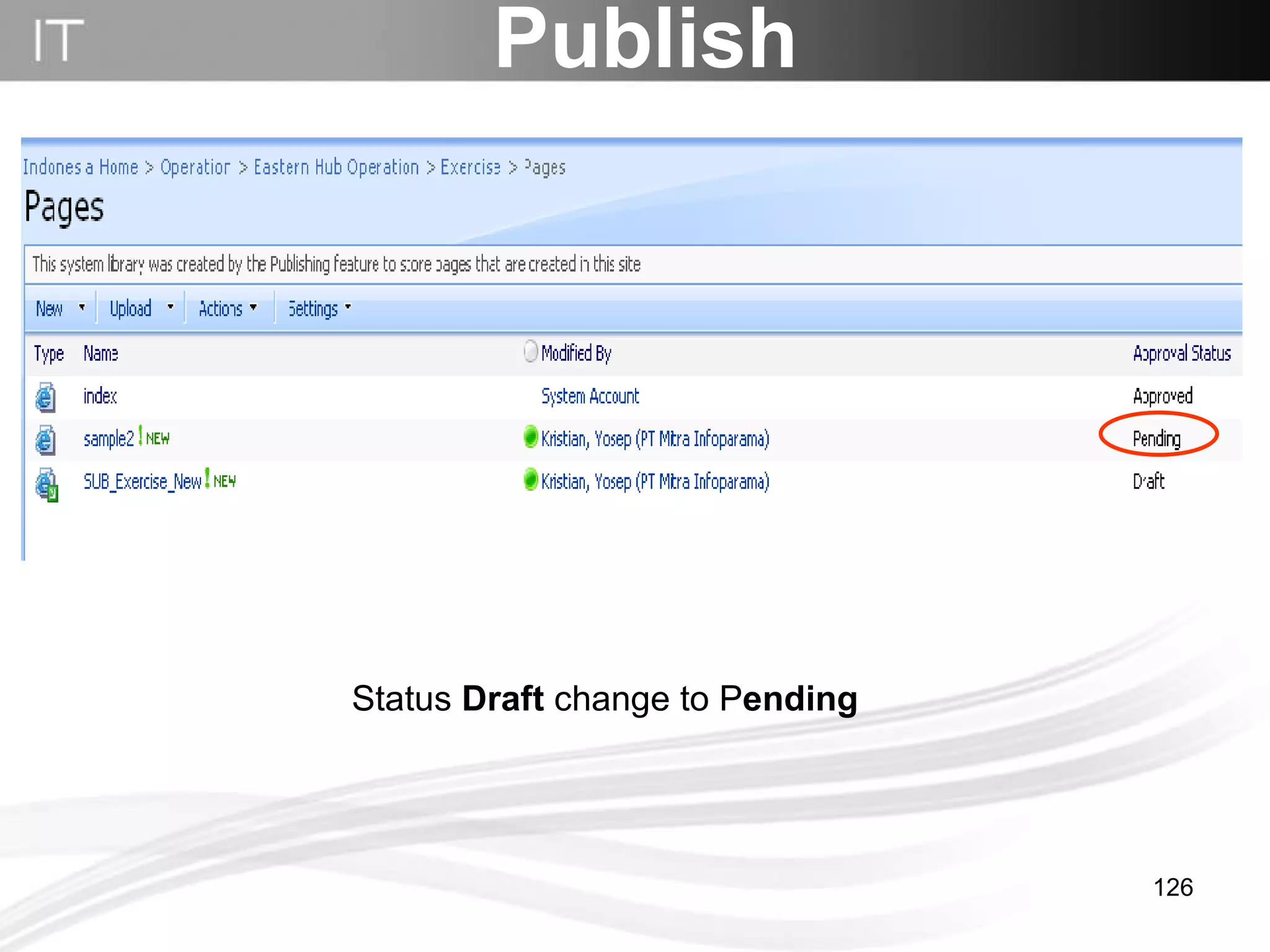 Publish Status  Draft  change to P ending   