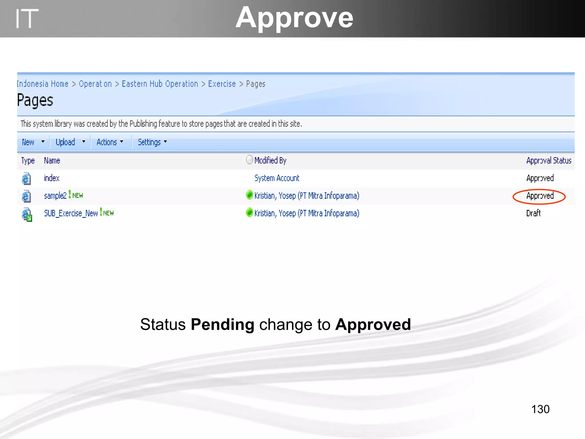 Approve Status  Pending  change to  Approved   
