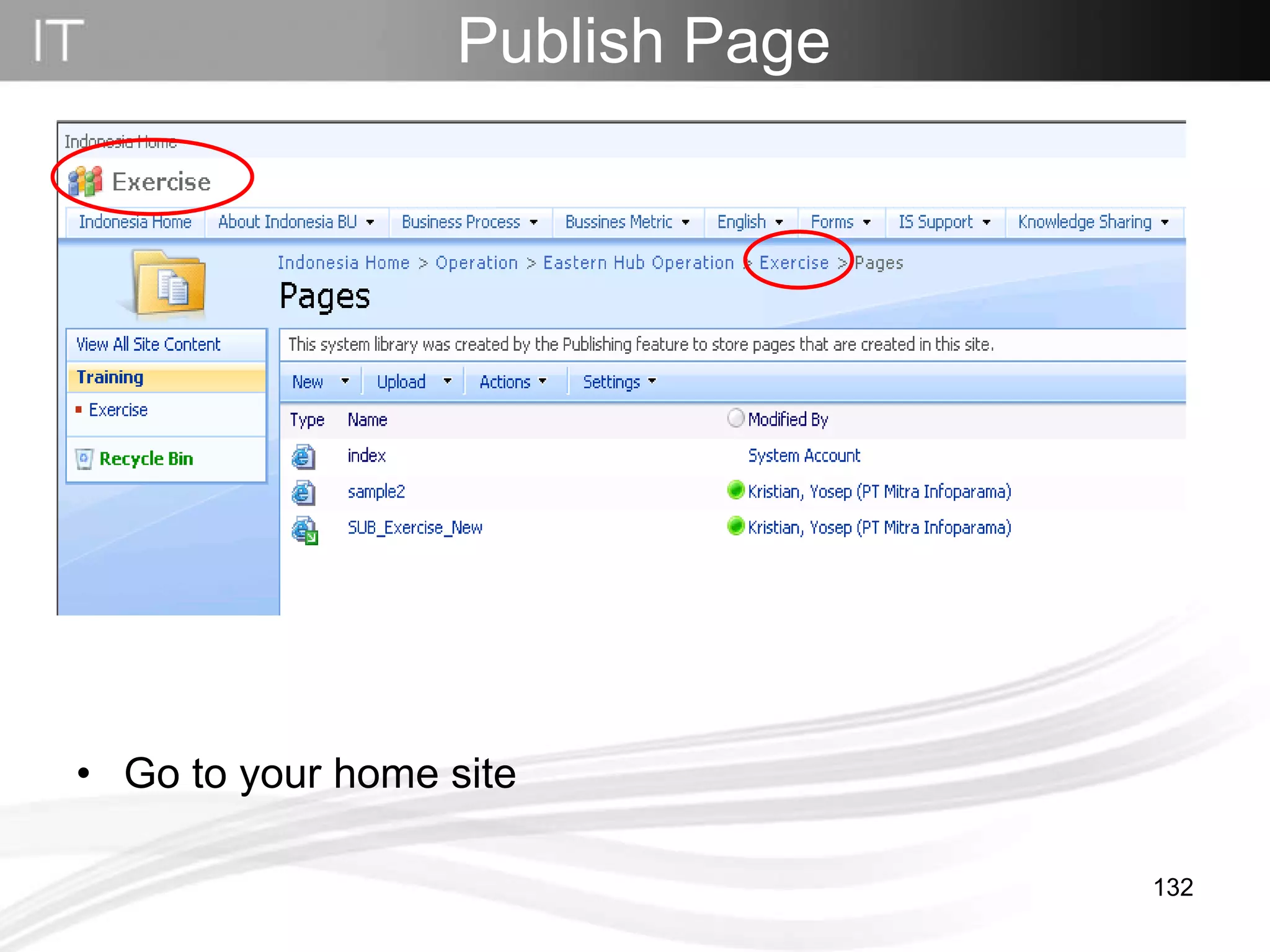 Go to your home site Publish Page 