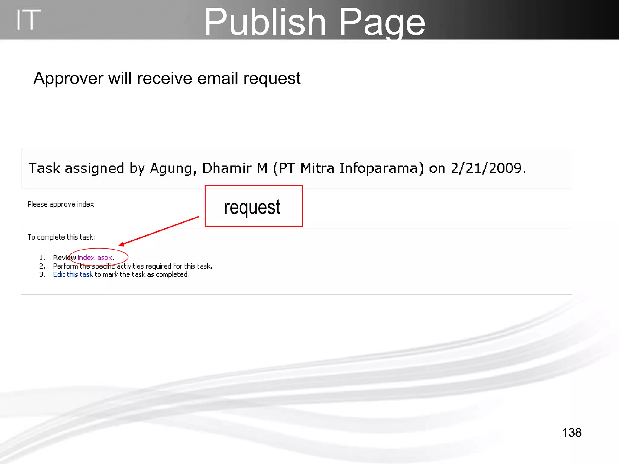 Approver will receive email request Publish Page request 