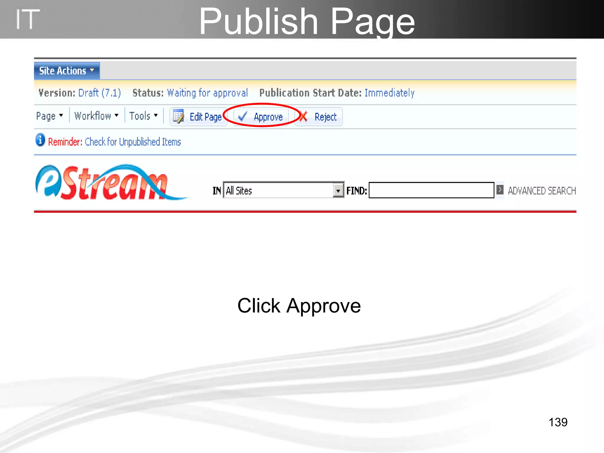 Click Approve  Publish Page 