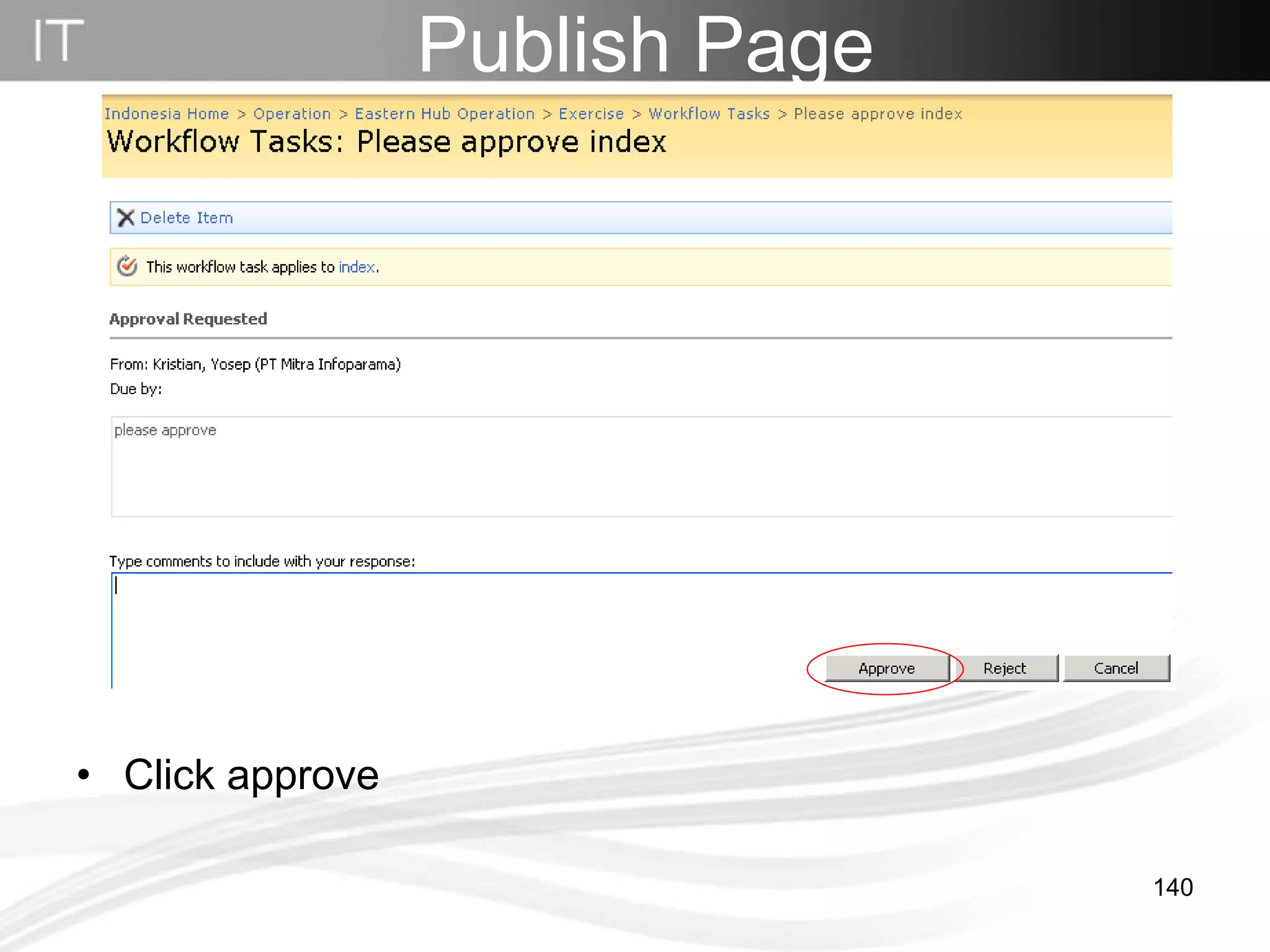 Click approve Publish Page 