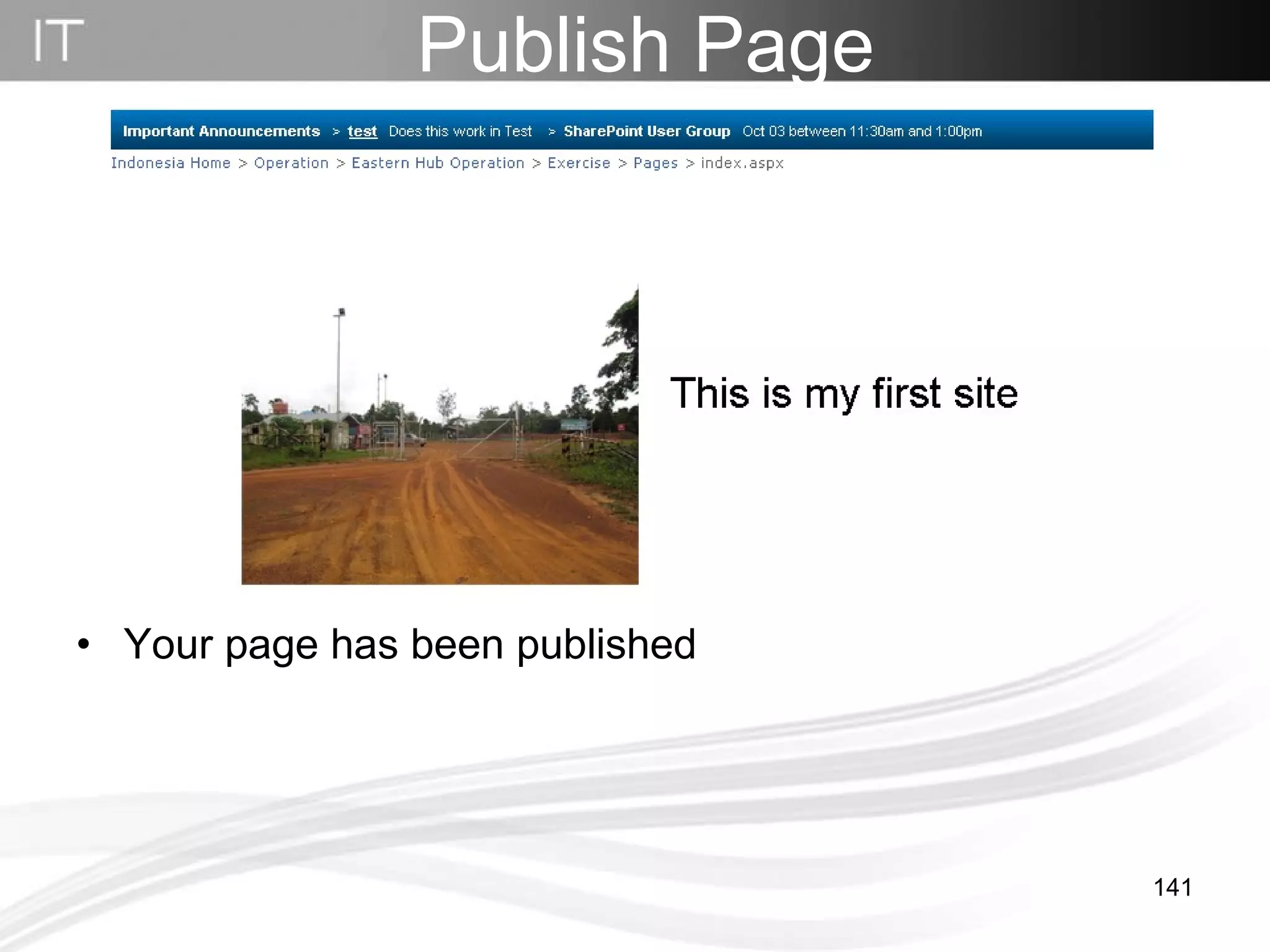 Your page has been published Publish Page 