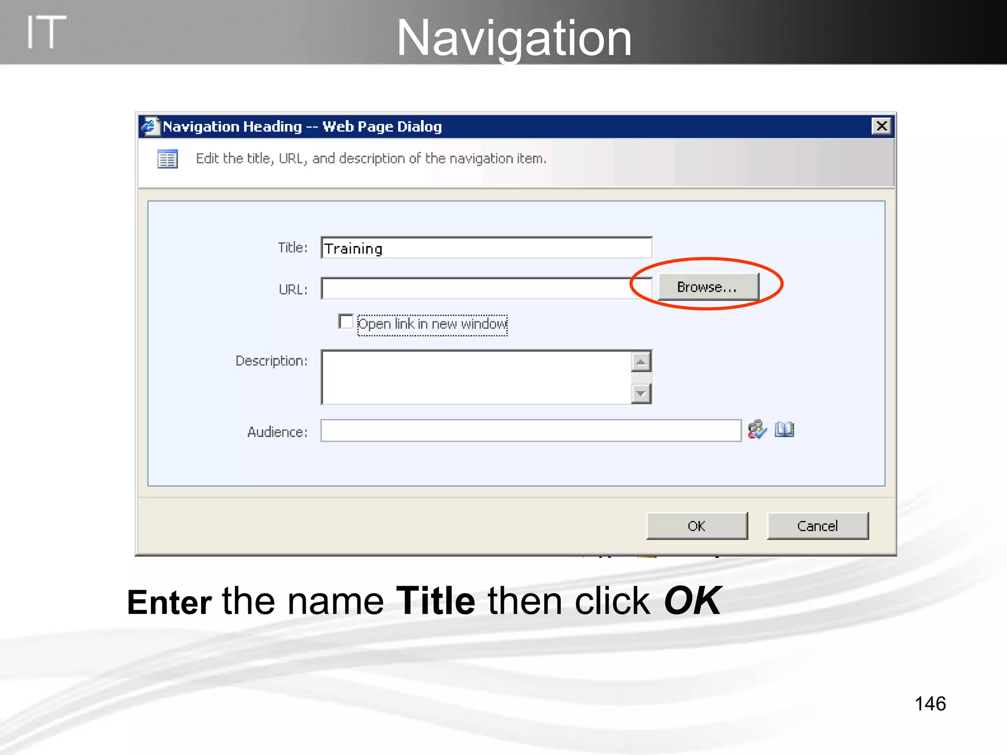 Navigation   Enter  the name  Title  then click  OK 