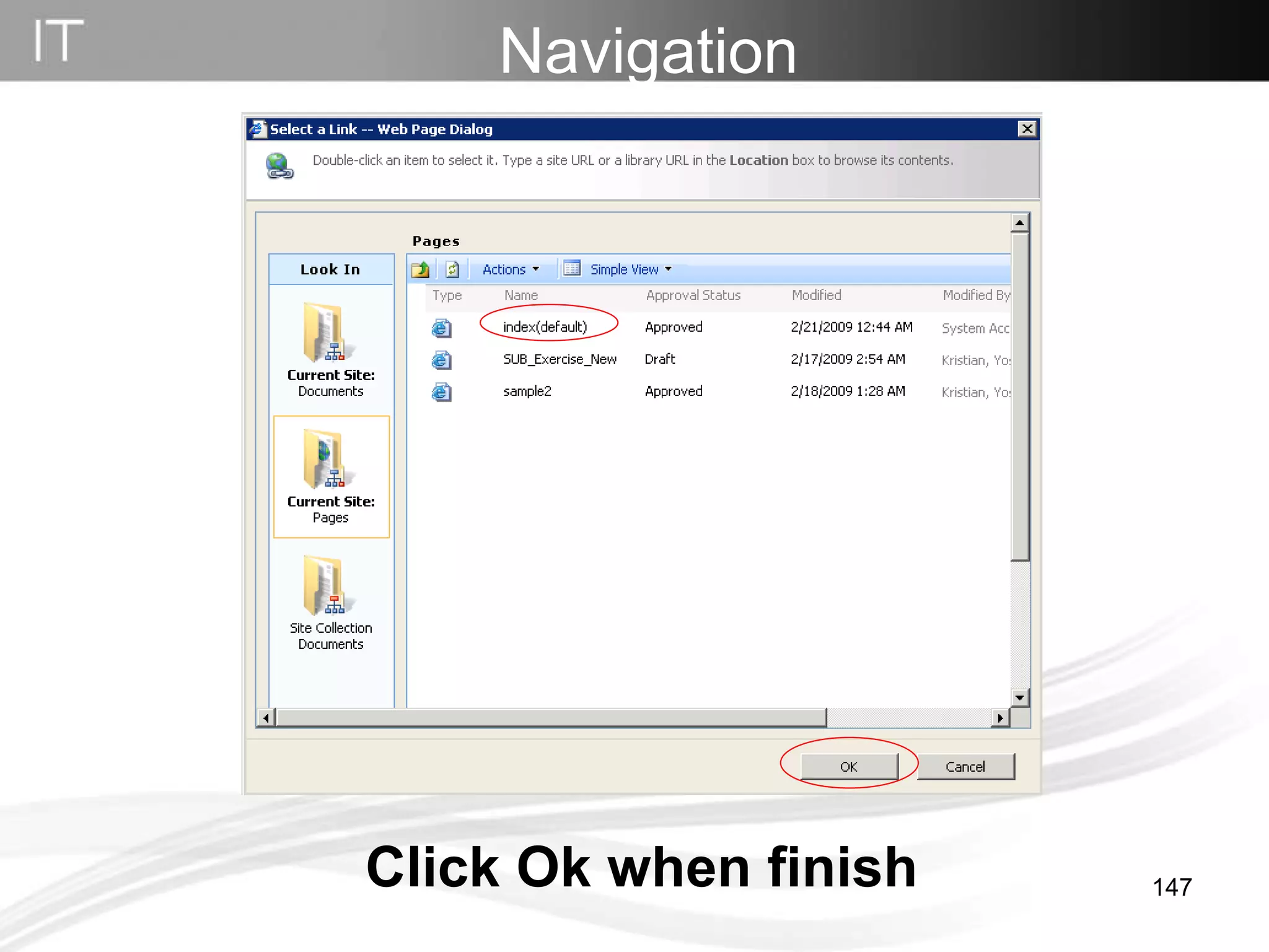 Click Ok when finish Navigation 