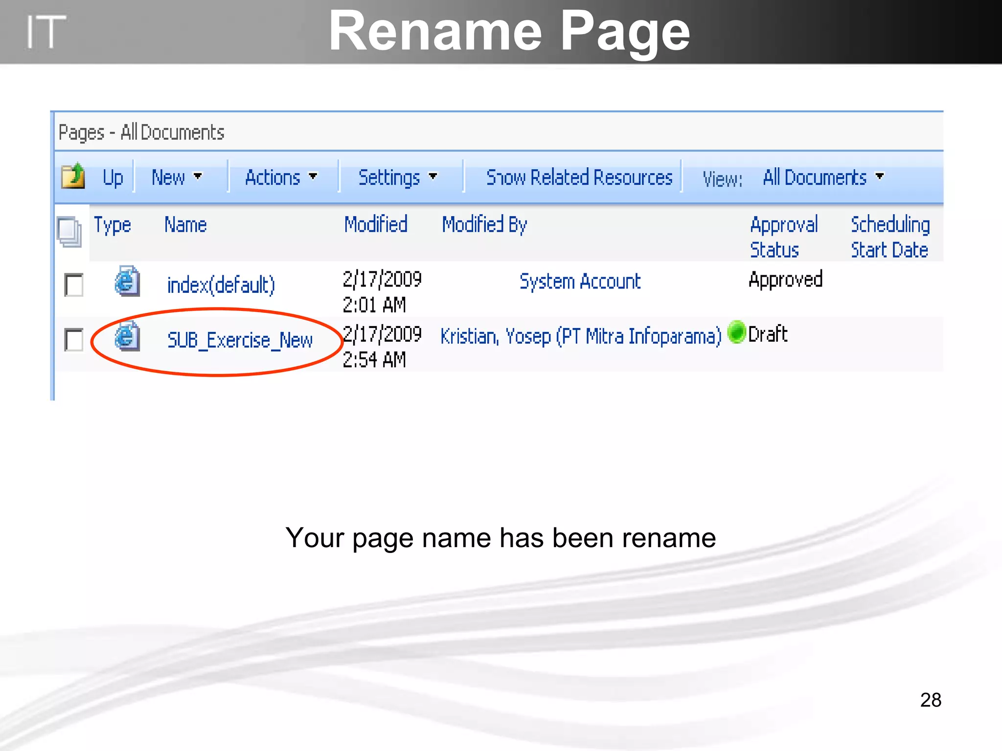 Rename Page Your page name has been rename 