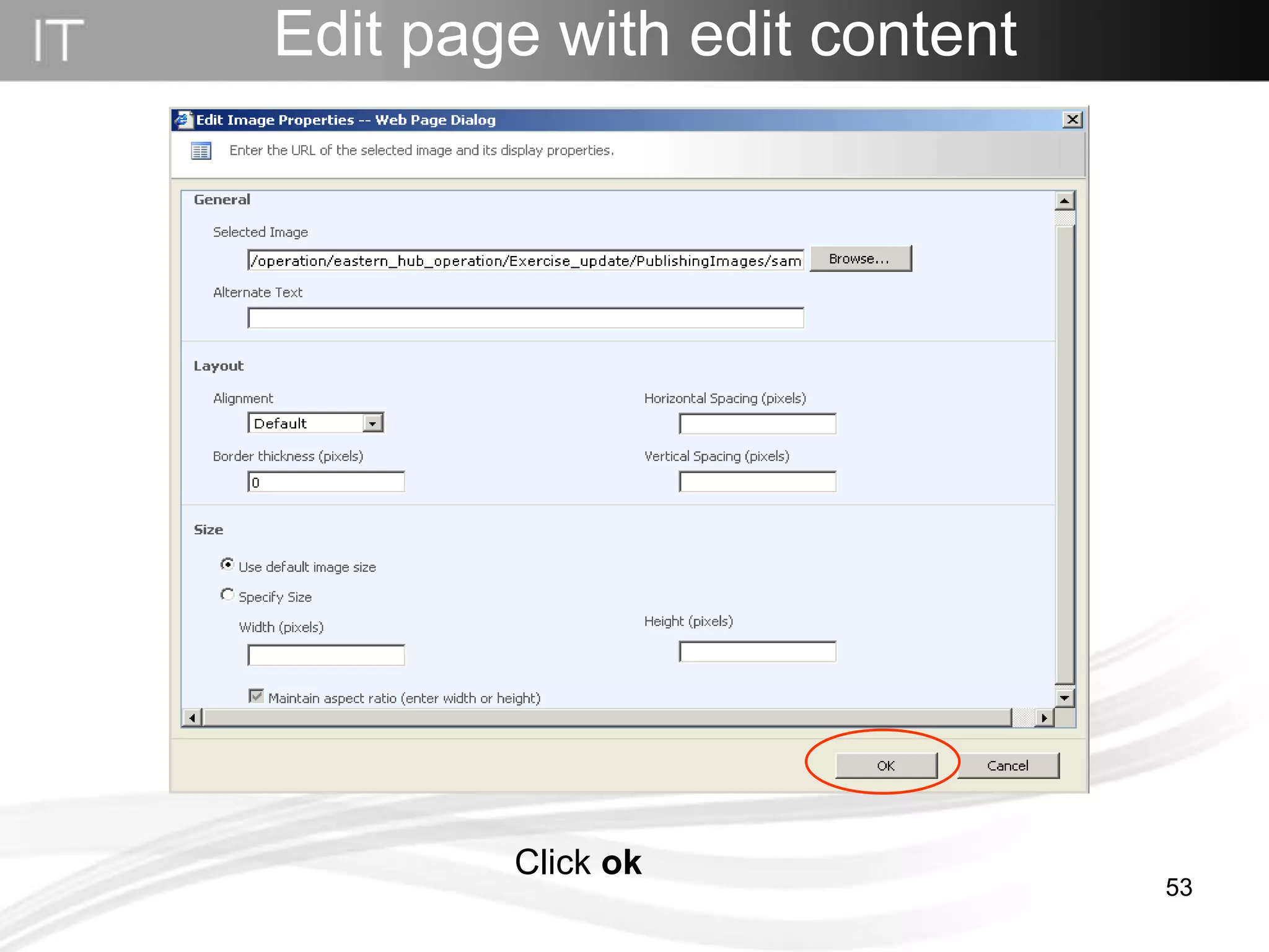 Click  ok Edit page with edit content 