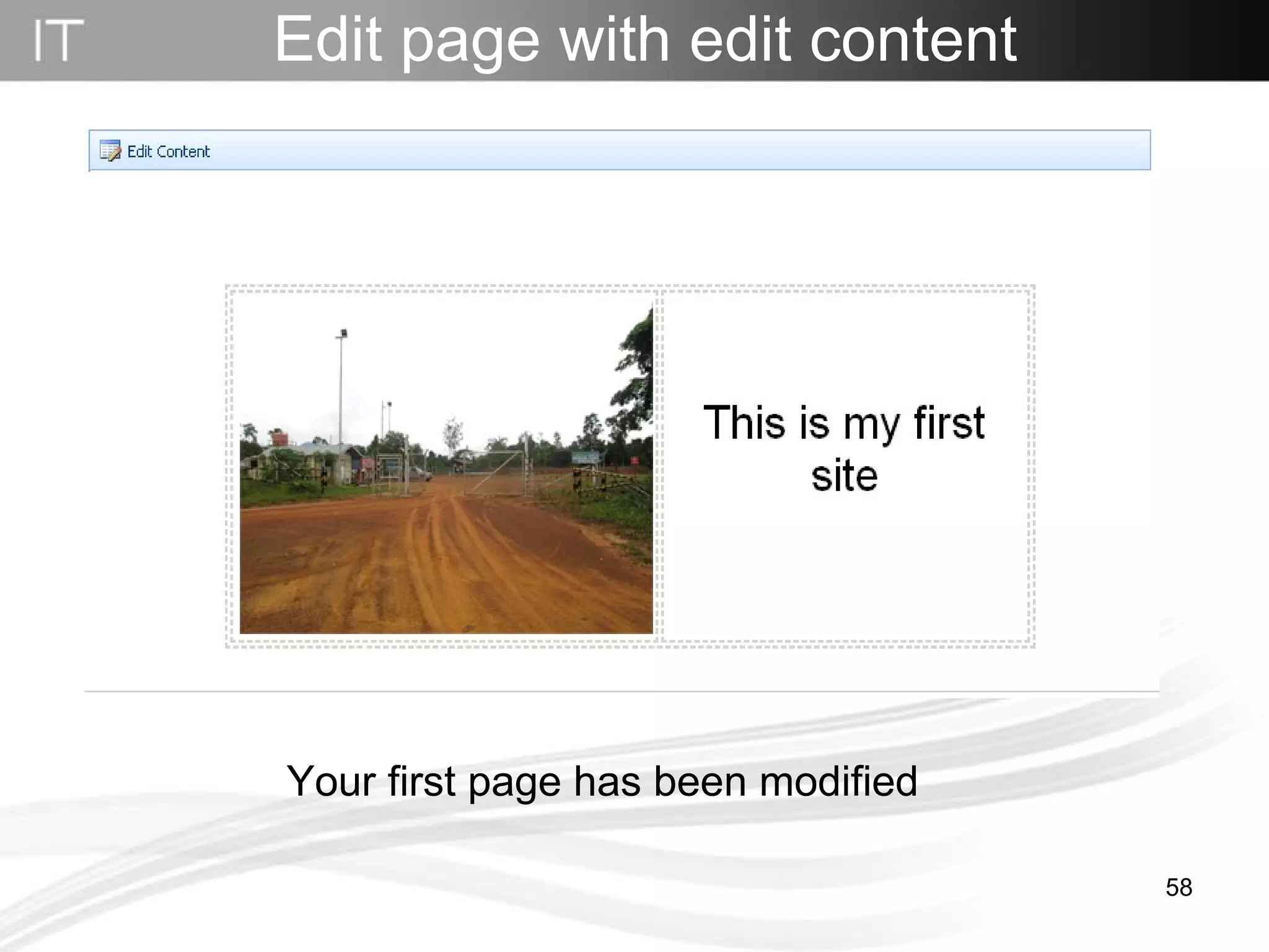 Edit page with edit content Your first page has been modified 