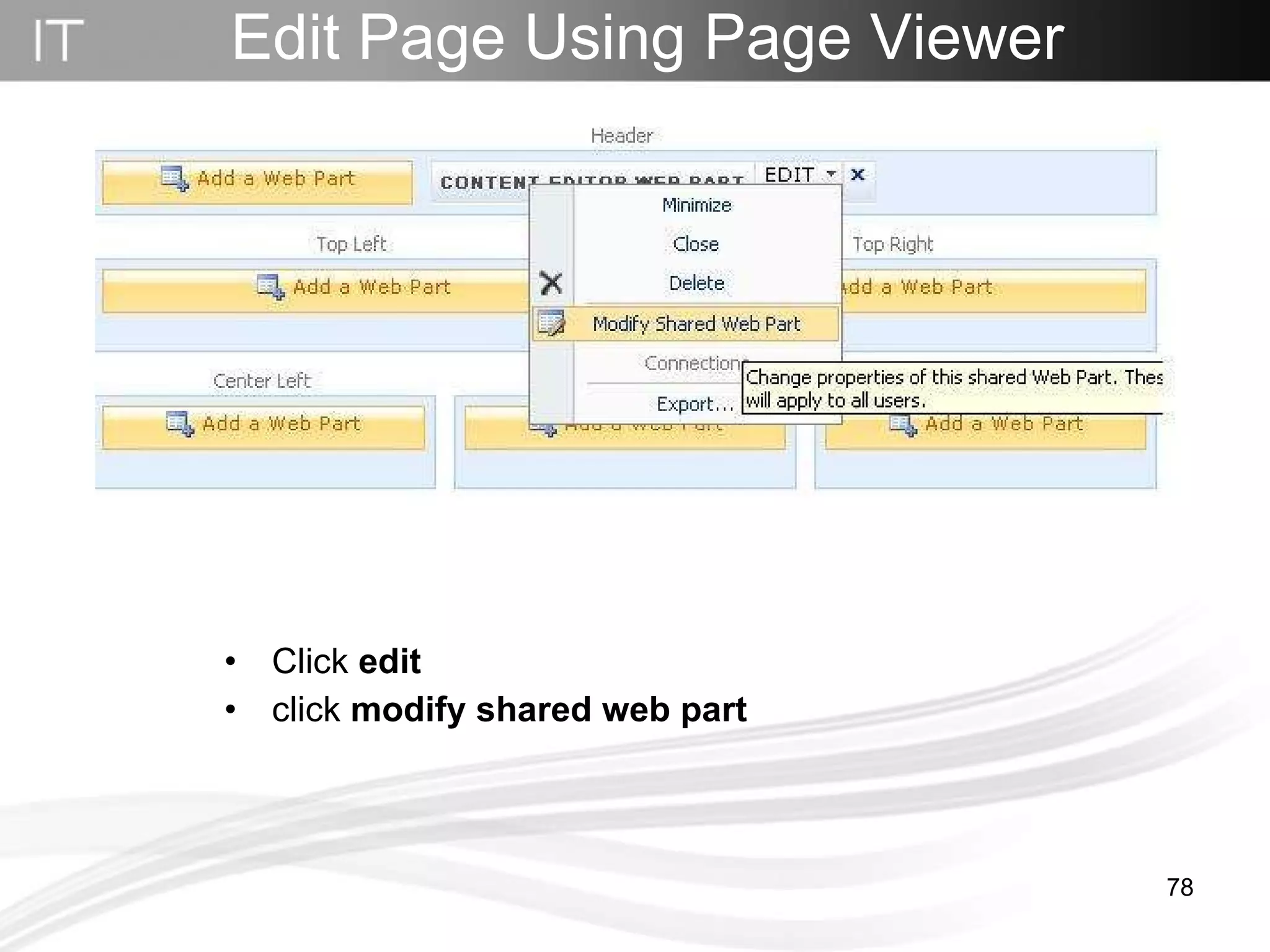 Edit Page Using Page Viewer Click  edit click  modify shared web part 