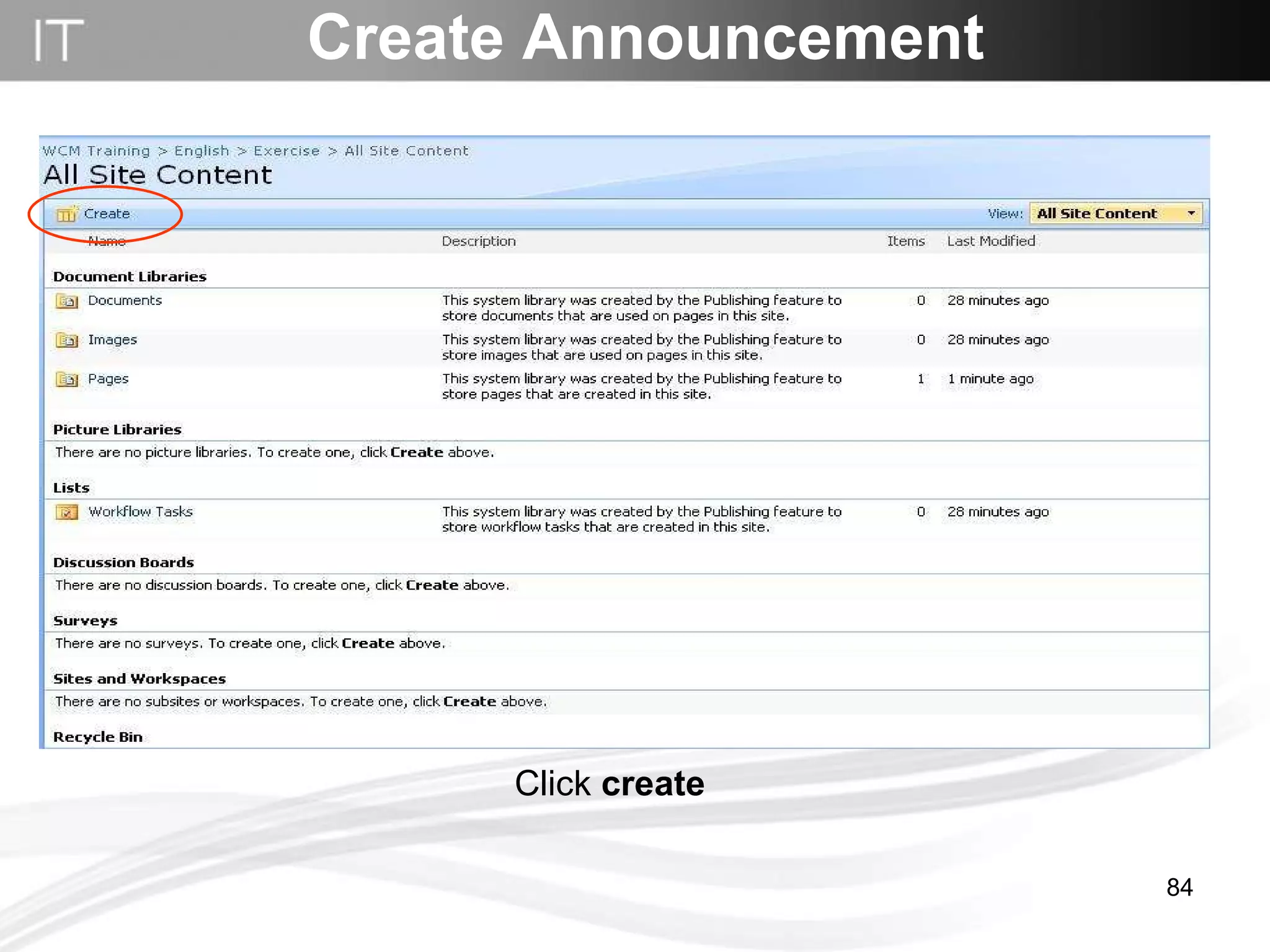 Create Announcement Click  create 