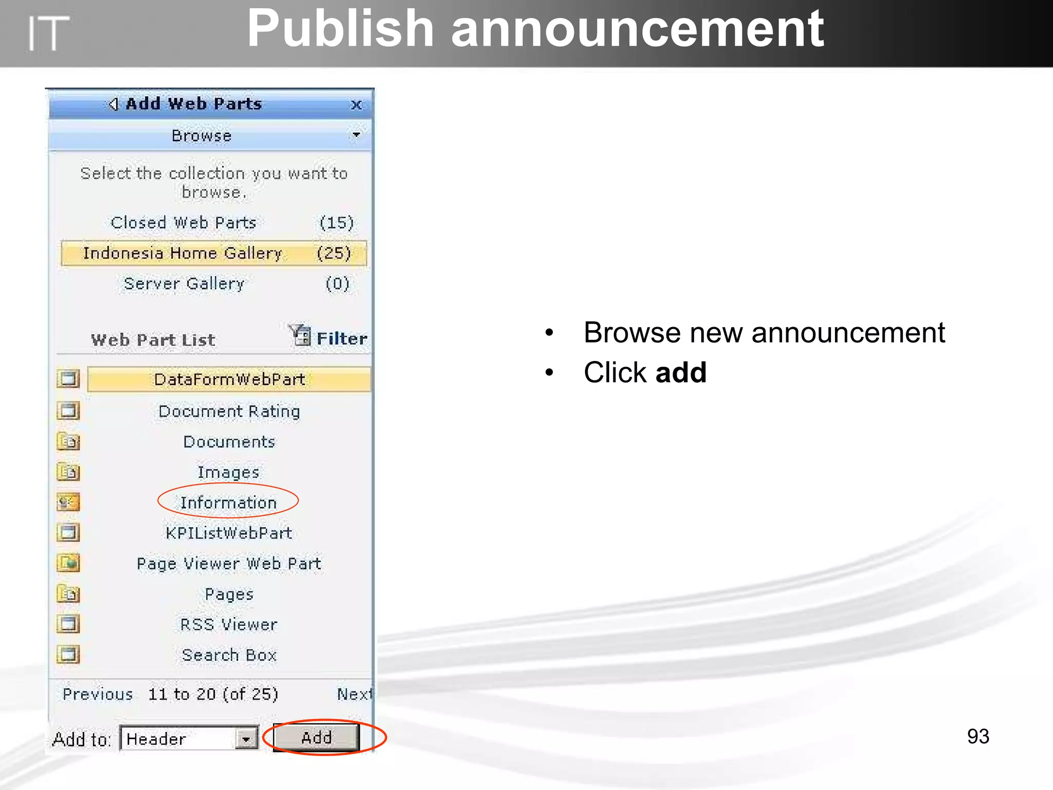 Publish announcement Browse new announcement Click  add 