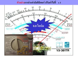 ตัวอย่างการอ่านค่ามัลติมิเตอร์ ปรับค่าไปที่ x 1
0.8 โอห์ม
 