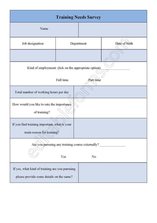 Training Needs Survey Fillable PDF Template