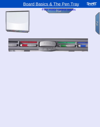 Board Basics & The Pen Tray Pull Pull · No batteries required ·Can use any object to write ·Fine motor control issues Pull Pull · Press with intent ·Only one point of contact 