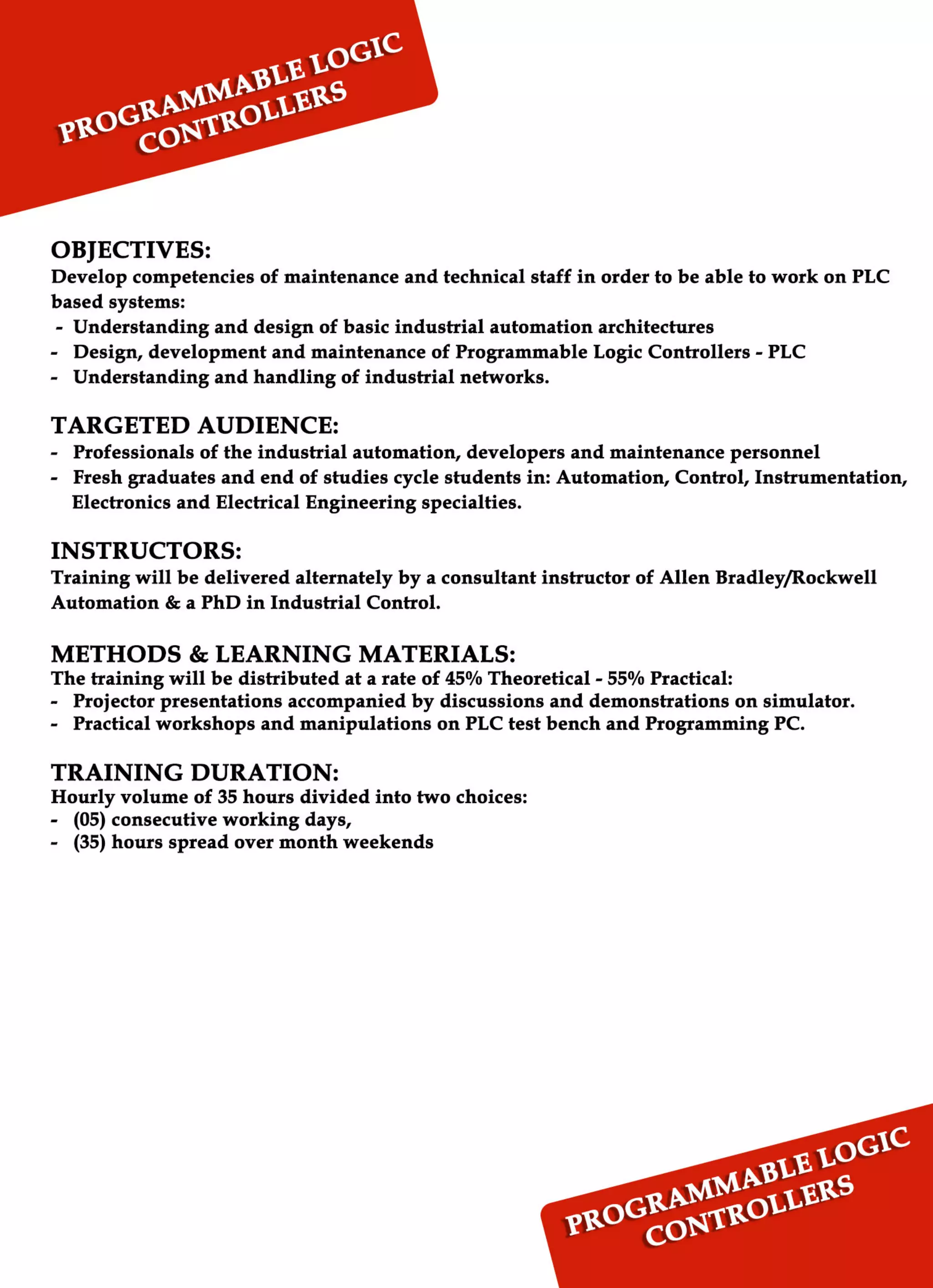Programmable Logic Controllers Training 