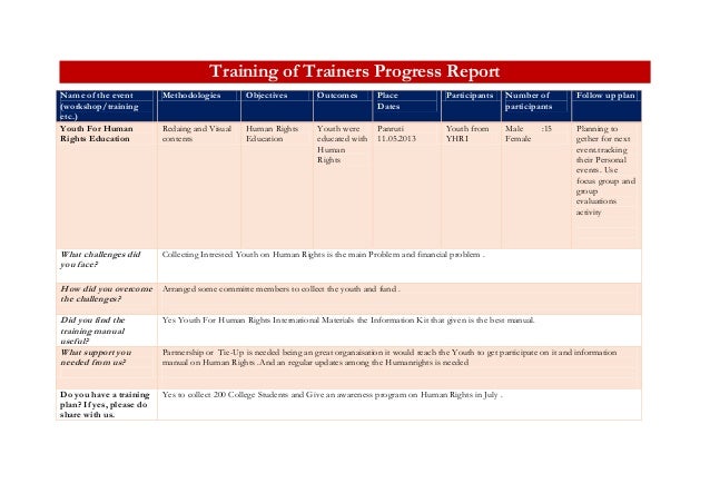 training of trainers progress report template