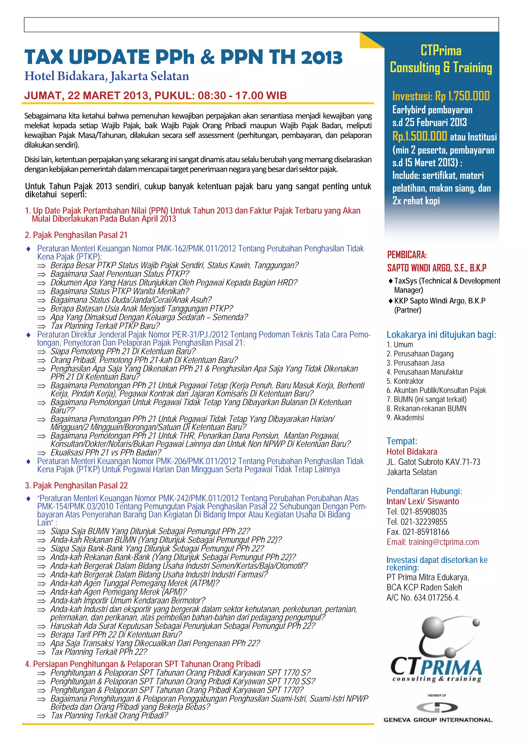 Windi Target Training pajak update 2013 | PDF