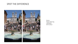 Dome,
Tower Opening
,Roof,Man
Shirt Colour
SPOT THE DIFFERENCE
 