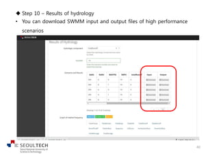 u Step 10 – Results of hydrology
• You can download SWMM input and output files of high performance
scenarios
40
 